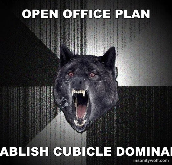Insanity Wolf: OPEN OFFICE PLAN - ESTABLISH CUBICLE DOMINANCE