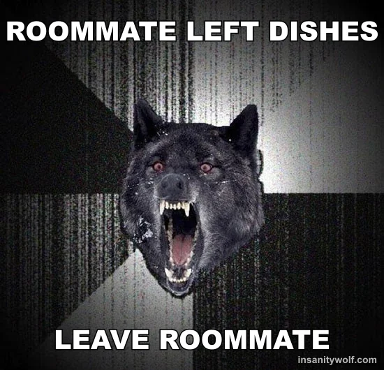 Insanity Wolf: ROOMMATE LEFT DISHES - LEAVE ROOMMATE