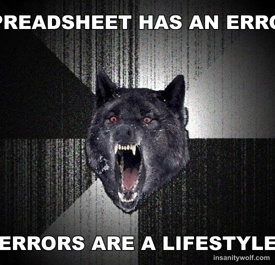 Insanity Wolf: SPREADSHEET HAS AN ERROR - ERRORS ARE A LIFESTYLE