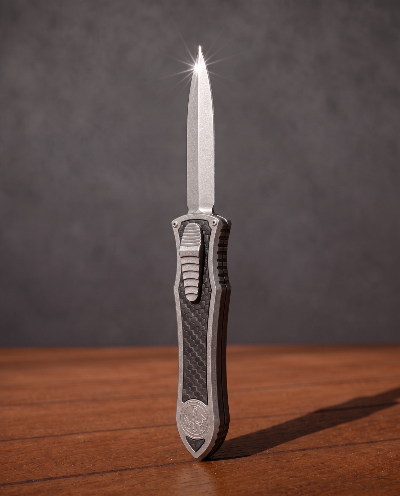 Hawk Deadlock Model C standing deployed, blade catching the light.